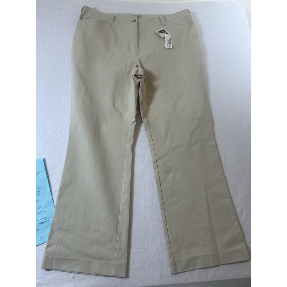 LL bean Women's Khaki Pants 20Reg Beige Bootcut Zipper Front NEW 291